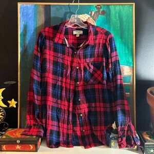 Triple five Plaid Button-Up Blouse - Red and Blue Size L